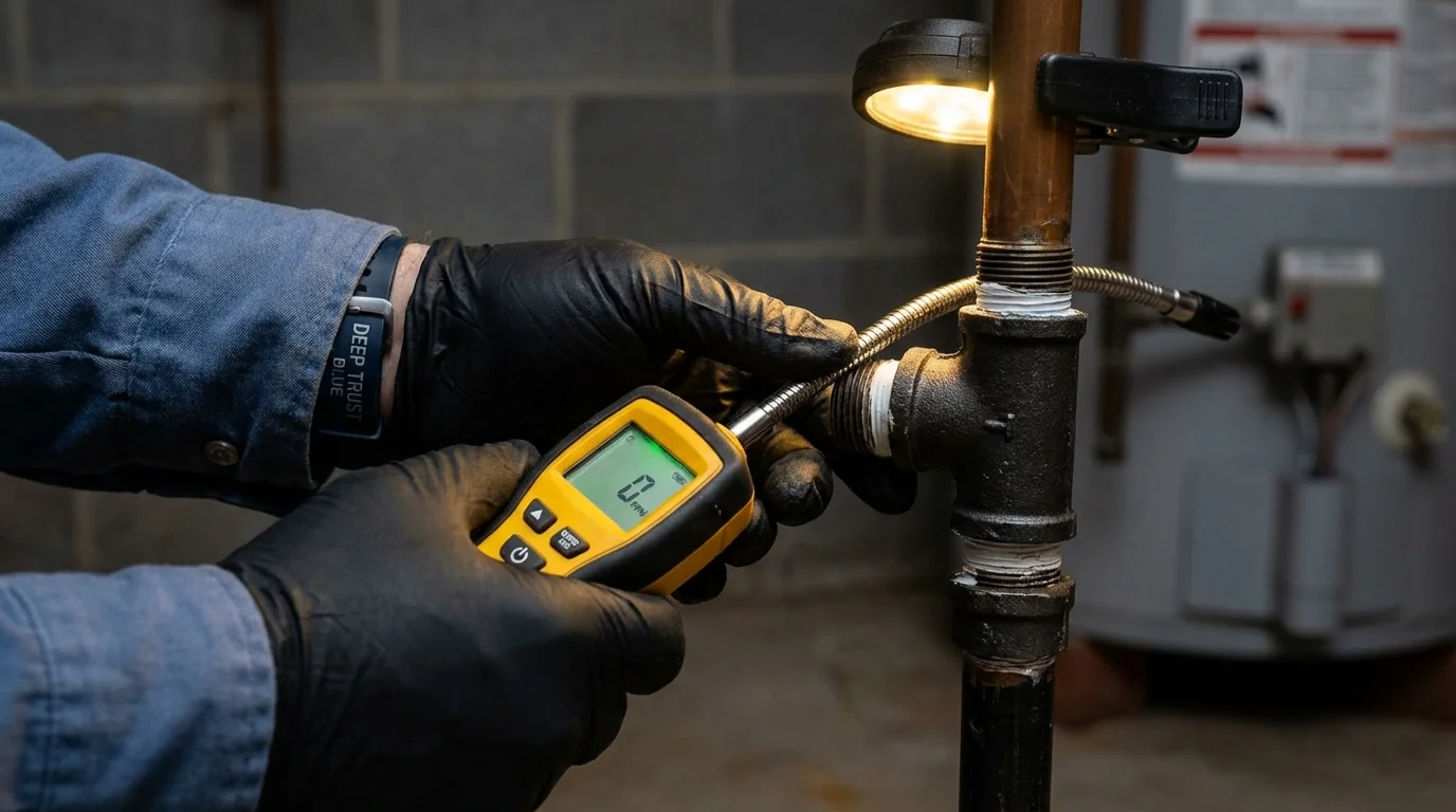 Gas leak detection with electronic sniffer by Johns Plumbing LLC in Woodacre