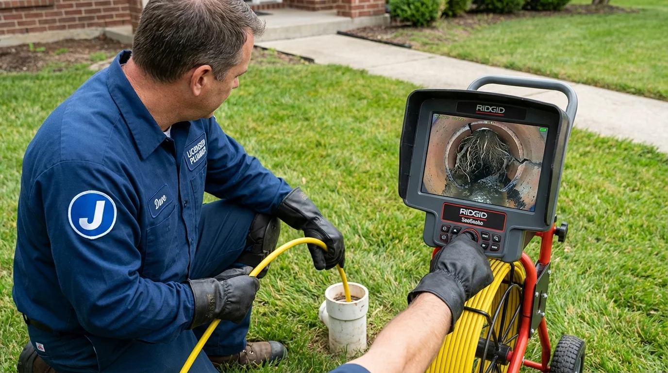 Sewer camera inspection being performed by Johns Plumbing LLC in Woodacre