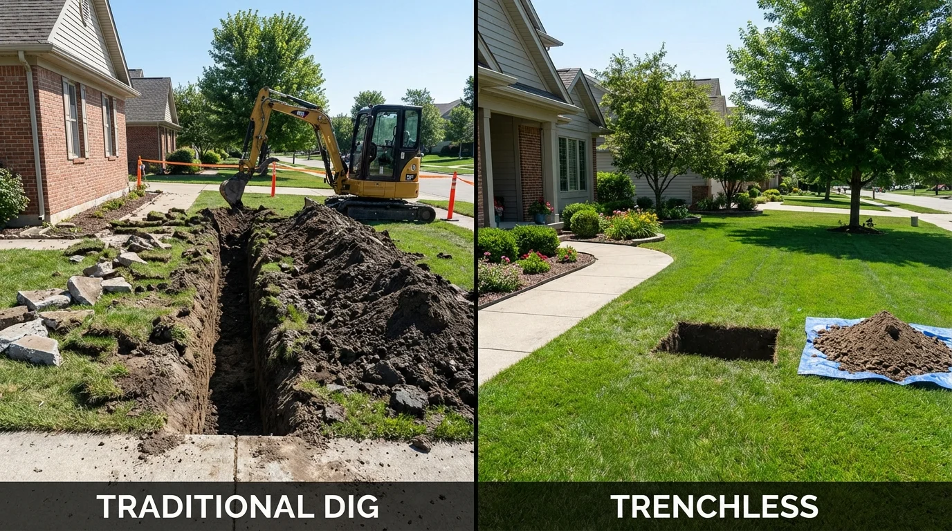 Trenchless sewer repair with minimal yard damage versus traditional excavation in Woodacre, CA